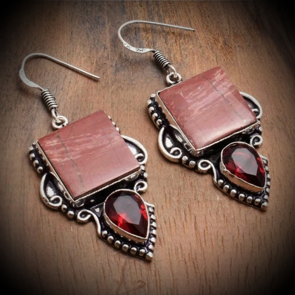 Jewelry - RED RAINBOW JASPER / GARNET EARRINGS
